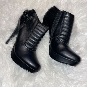 Black 5-in platform booties, by GUESS